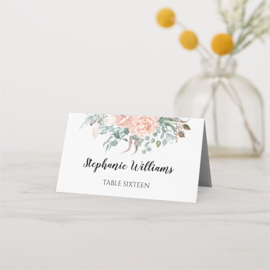 Monogrammed Chic Blush Floral Place Card (Voorkant)