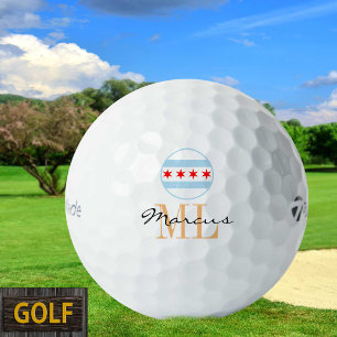 Monogrammed Chicago Flag, city & Illinois, Verenig Golfballen