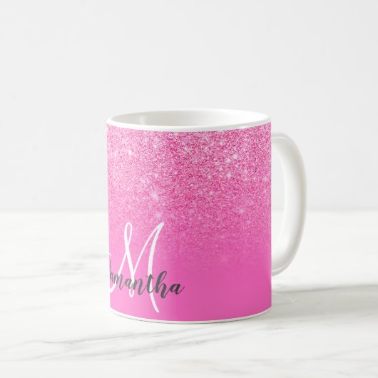 Monogrammed chique roze glitter ombre jouw naam to koffiemok (Voorkant rechts)