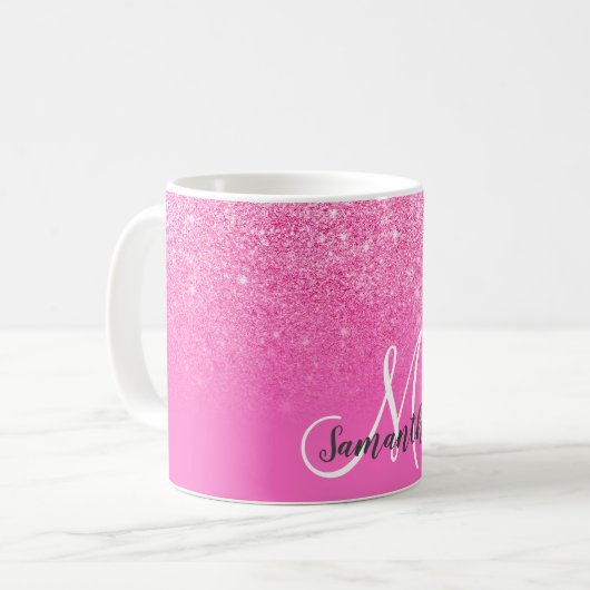 Monogrammed chique roze glitter ombre jouw naam to koffiemok (Voorkant links)