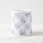 Monogrammed Classic Blue Flowers Floral Pattern Extra Grote Beker (Voorkant)