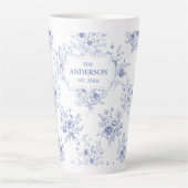 Monogrammed Classic Blue Flowers Floral Pattern Latte Mok (Voorkant)