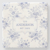 Monogrammed Classic Blue Flowers Floral Pattern Stenen Onderzetter (Voorkant)