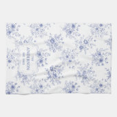 Monogrammed Classic Blue Flowers Floral Pattern Theedoek (Horizontaal)