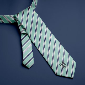 Monogrammed Classic Mint Green and Navy Stripes Stropdas