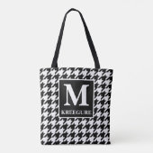 Monogrammed Classic Serif BW Houndstooth Draagtas (Achterkant)