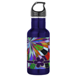 Monogrammed Colorful Abstract Glas in lood Flower Waterfles