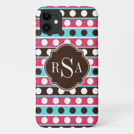 Monogrammed Colorful Stippen en Stripes Pattern iPhone 11 Hoesje