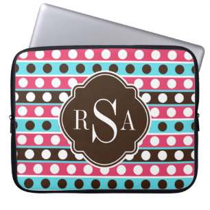 Monogrammed Colorful Stippen en Stripes Pattern Laptop Sleeve