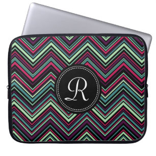 Monogrammed Colorful Tribal Chevron Pattern Laptop Sleeve