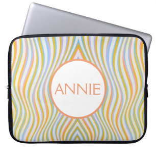 Monogrammed Colorful Wavy Stripes Laptop Sleeve