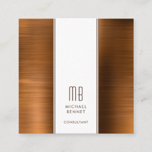 Monogrammed Copper Brown Metallic Folie Consultant Vierkante Visitekaartje