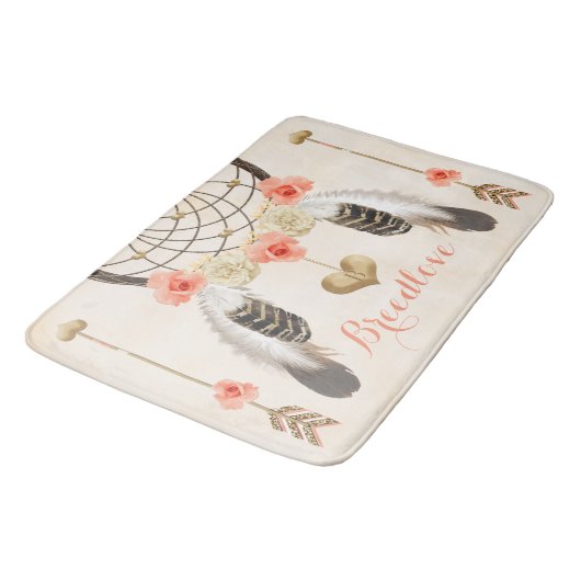 Monogrammed Coral and Gold Boho Dreamweaver Badmat (Gekanteld)