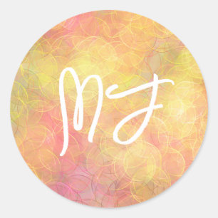 Monogrammed Coral and Yellow Ronde Sticker