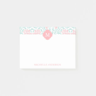 Monogrammed Coral en Mint Floral Damask Post-it® Notes