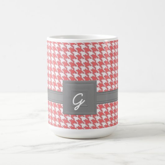 Monogrammed Coral Houndstooth Mok (Center)