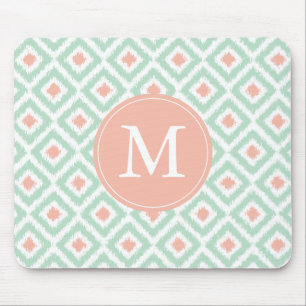 Monogrammed Coral Mint Diamonds Ikat Pattern Muismat