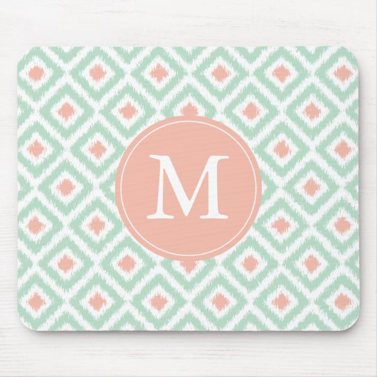 Monogrammed Coral Mint Diamonds Ikat Pattern Muismat (Voorkant)