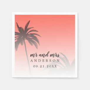 Monogrammed Coral Tropical Palm Beach Weddenschap Servet