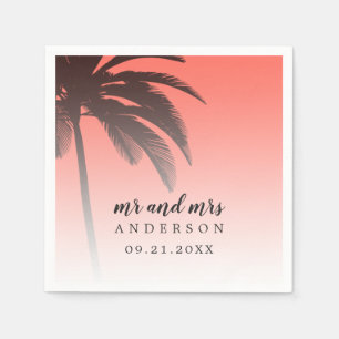 Monogrammed Coral Tropical Palm Beach Weddenschap Servet