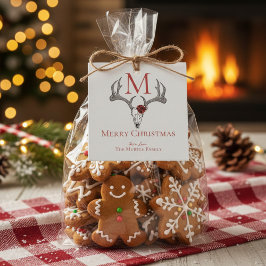 Monogrammed Country Xmas Rendier Schedel en Rozen Bedankjes Labels