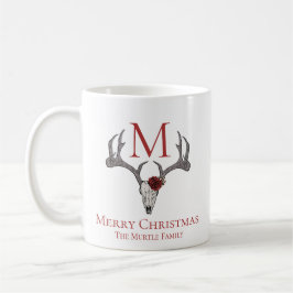 Monogrammed Country Xmas Rendier Schedel en Rozen Koffiemok