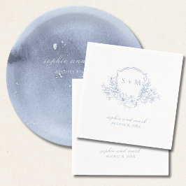 Monogrammed Crest Blue Floral Servet