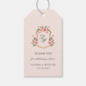 Monogrammed Crest met bloemen bruiloft Cadeaulabel (Voorkant)
