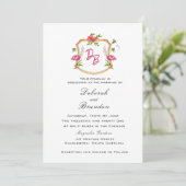 Monogrammed Crest met Flowers Wedding Uitnodiging (Staand voorkant)