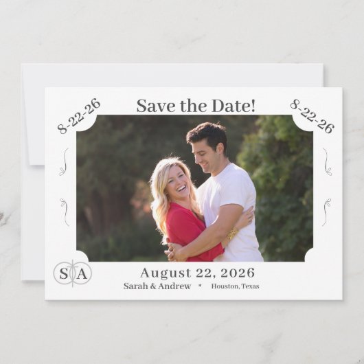 Monogrammed Cross & Rings Wedding Save the Date (Voorkant)