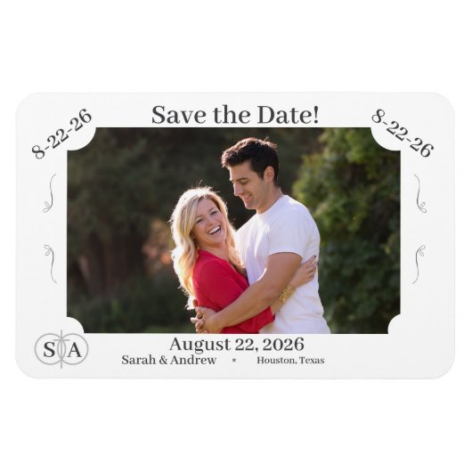 Monogrammed Cross & Rings Wedding Save the Date Magneet (Horizontaal)