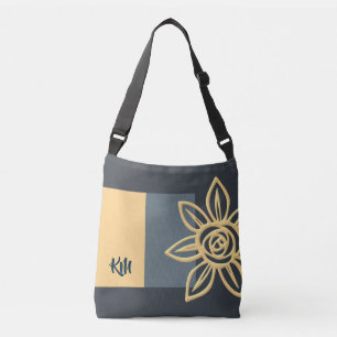 Monogrammed Crossbody Bag w. Huge Yellow Flower Tas