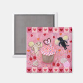 Monogrammed Cupcake en Lab Fairies Harten Magneet (Voorkant / Achterkant)