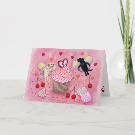 Monogrammed Cupcake en Labs Valentijn Feestdagen Kaart (Voorkant)