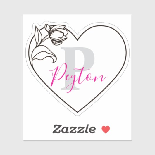 Monogrammed Custom Name Romantische Tulp Hart Sticker (Vel)
