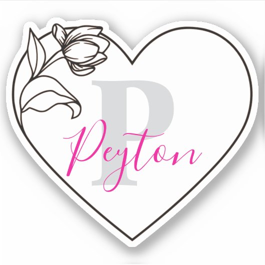 Monogrammed Custom Name Romantische Tulp Hart Sticker (Voorkant)