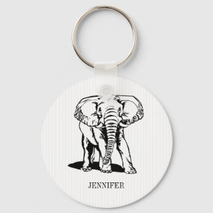 Monogrammed Cute Black Elephant Sleutelhanger
