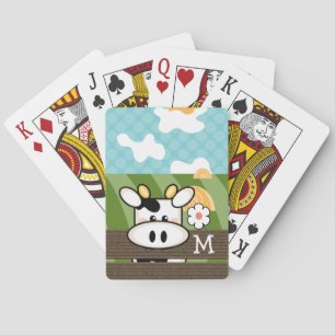 Monogrammed Cute Cow Pokerkaarten