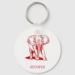 Monogrammed Cute Dark Red Elephant Sleutelhanger