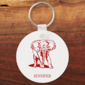 Monogrammed Cute Dark Red Elephant Sleutelhanger (Voorkant)