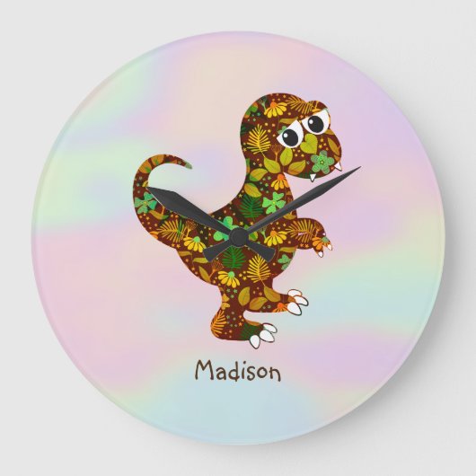 Monogrammed Cute Dinosaur Grote Klok (Voorkant)
