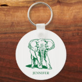 Monogrammed Cute Hunter Green Elephant Sleutelhanger (Voorkant)