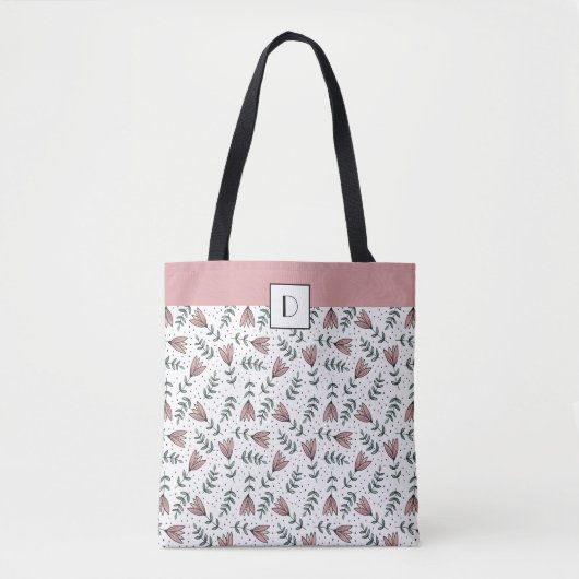 Monogrammed Cute Pink Floral Flowers Pattern Draagtas (Voorkant)