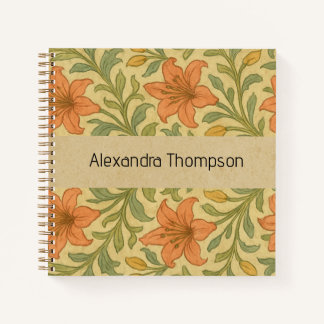 Monogrammed cute rustic kraft paper William Morris Notitieboek