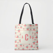 Monogrammed Cute Strawberries + Cream Pattern Draagtas (Voorkant)