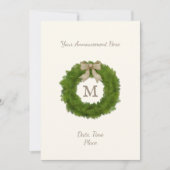 Monogrammed Cypress Evergreen Wreath Personalized Aankondiging (Voorkant)