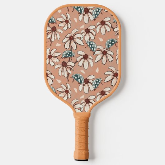 Monogrammed Daisies en Ladybugs-perzik en blauwgro Pickleball Paddle (Achterkant)