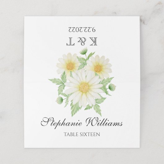 Monogrammed Daisy Flowers Place Card (Buitenkant ongevouwen)