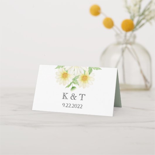 Monogrammed Daisy Flowers Place Card (Achterkant)
