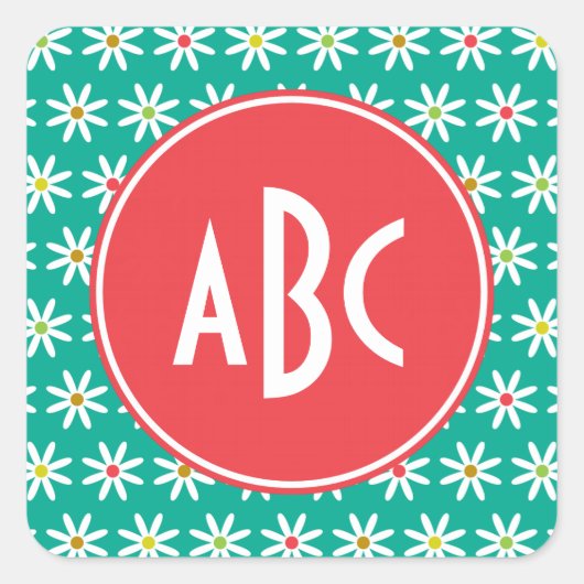Monogrammed Daisy Stippen Vierkante Sticker (Voorkant)